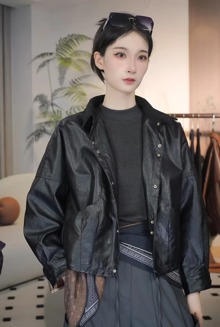 纯色上衣外套 pu皮质 时尚休闲女士 短款