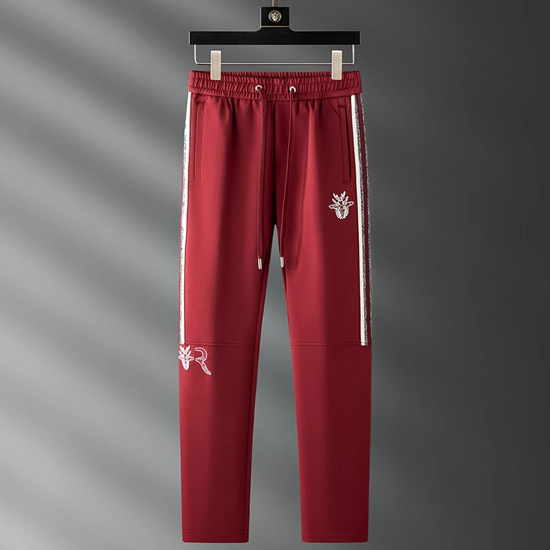 蒙鲁巴恩轻奢秋冬撞色拼接刺绣卫裤男直筒微阔高端休闲男士运动裤