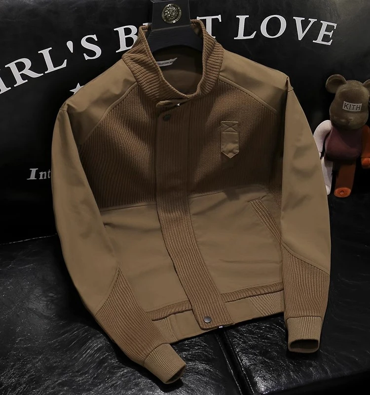 潮牌高端设计感拼接立领外套男士2025新款春秋季潮流痞帅百搭夹克