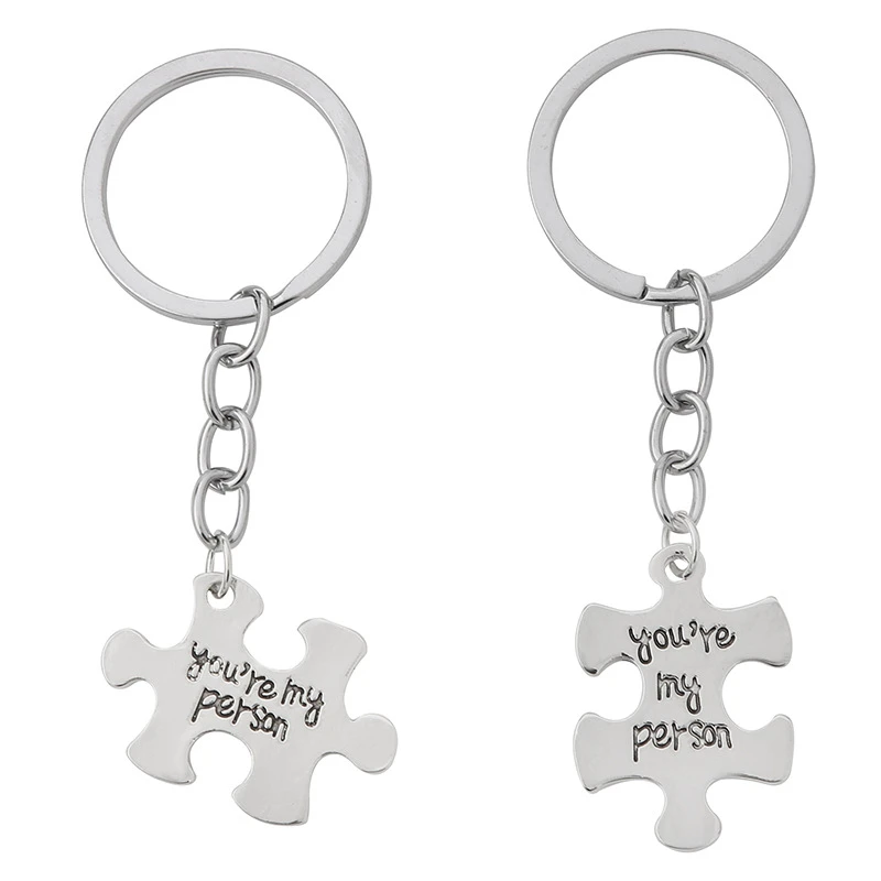 锌合金合成锆石项链 创意字母you are my person时尚拼图钥匙扣