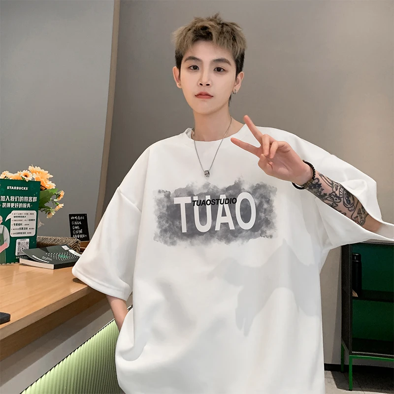 短袖t恤男2025新款重磅硬挺半袖上衣高级感宽松美式潮牌高街体恤