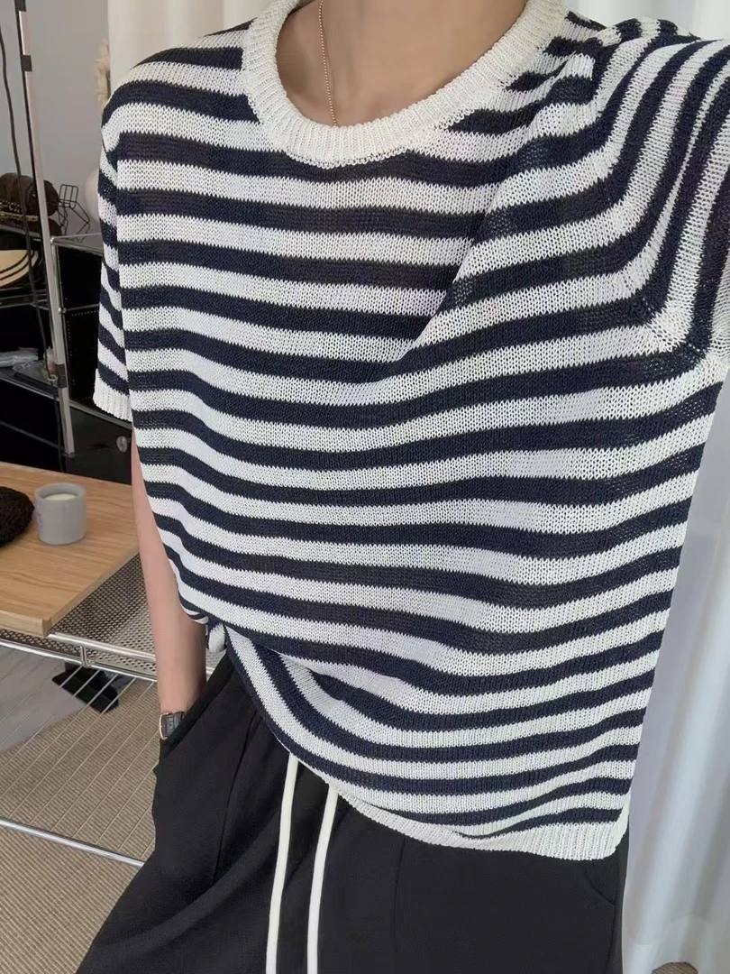 Yun Shen-「茶马条纹针织衫」韩单时尚百搭针织圆领衫9262-CH