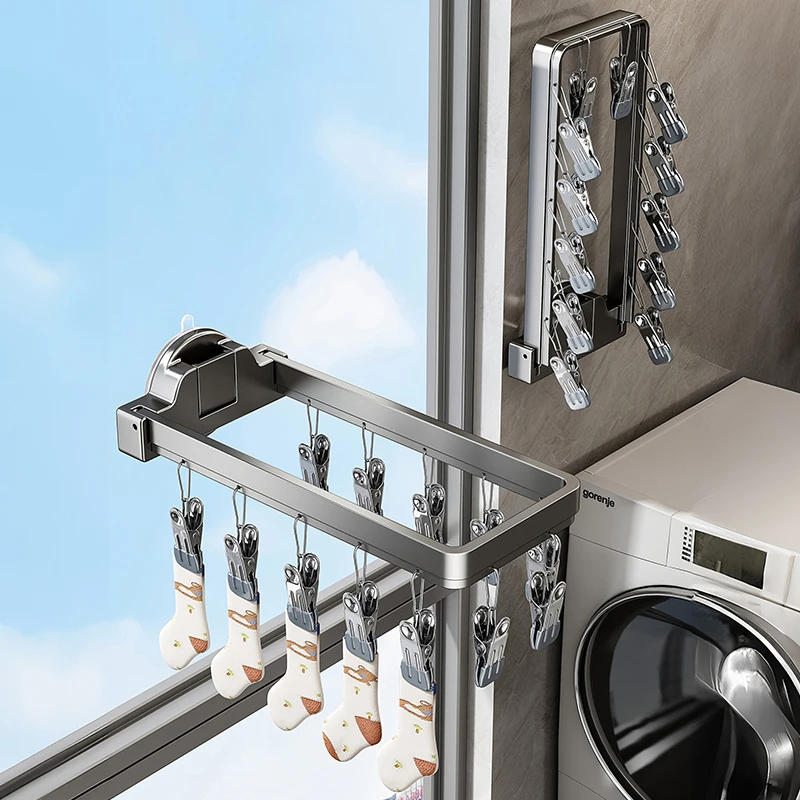 优勤吸盘晒袜子神器阳台家用防风袜子晾晒架折叠多夹子款凉衣架