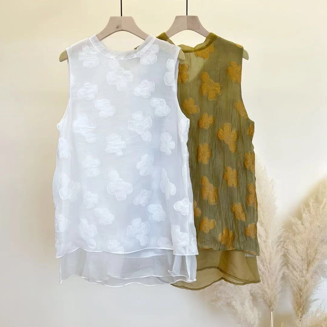 鑫燃Kiki 新中式立体花朵假两件无袖衬衫 88573 BSG 【F】