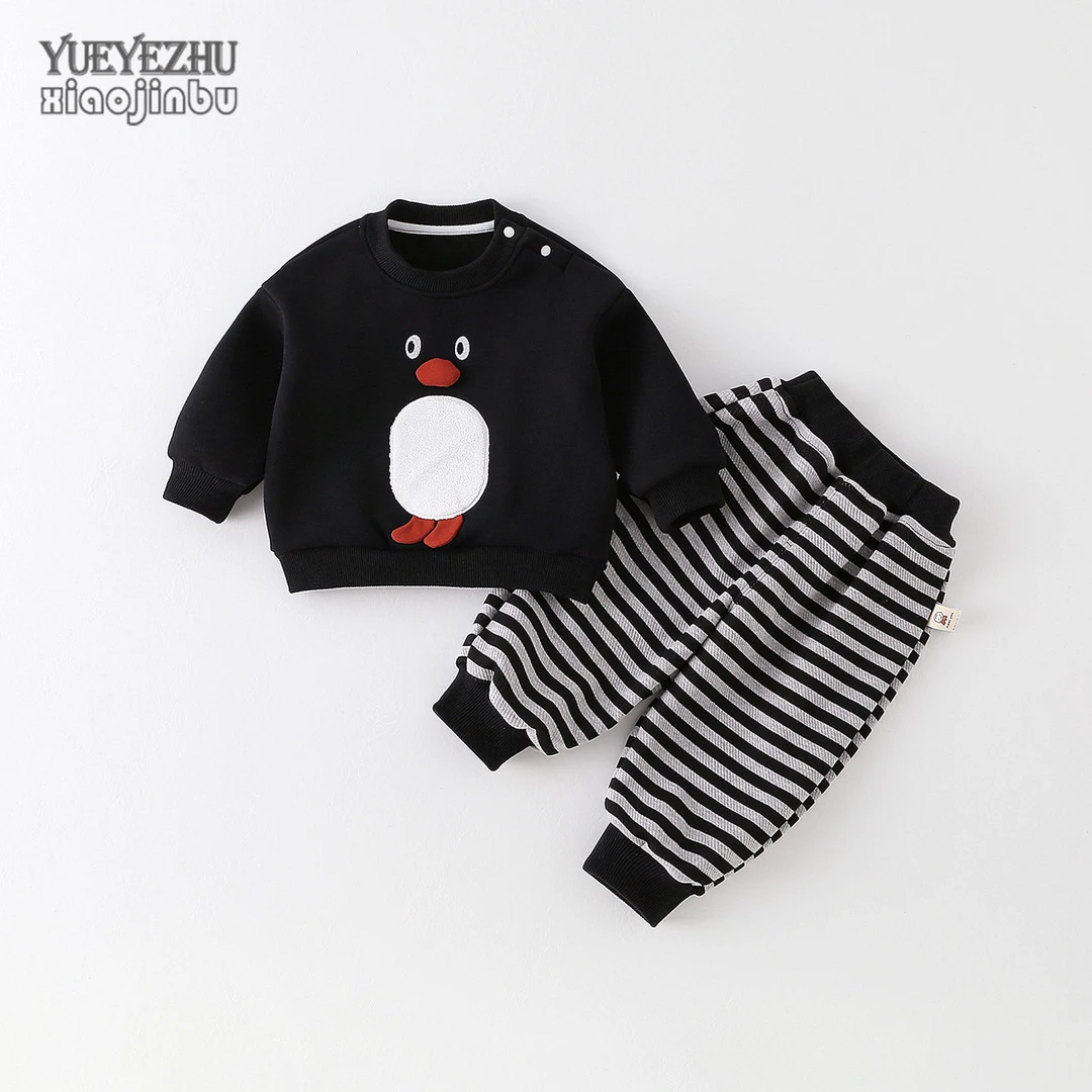 婴儿卡通卫衣卫裤套装秋冬加绒男宝宝韩版衣服冬季洋气小童两件套