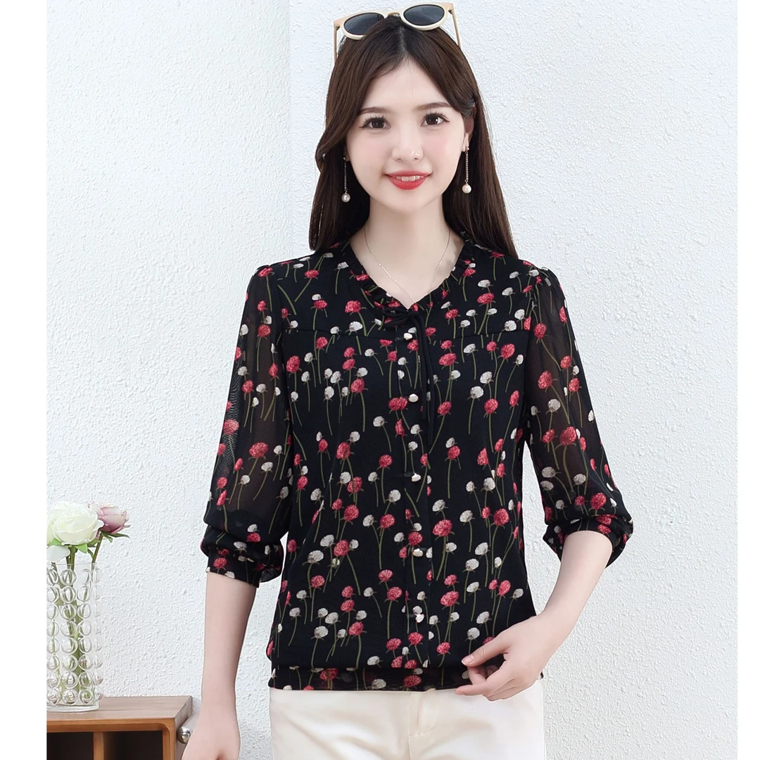 春季新款打底衫显瘦气质雪纺衫百搭时尚长袖设计感t恤女