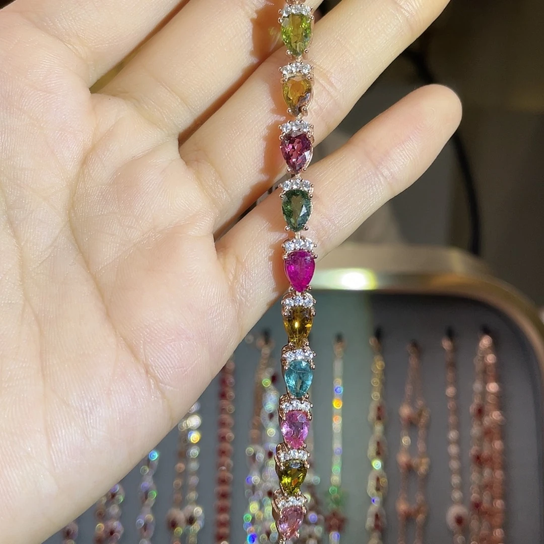 银S925镶嵌碧玺手链