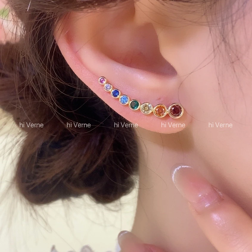 铜合金合成锆石耳饰 【八面玲珑】日韩时尚高级感法式轻奢彩虹耳环