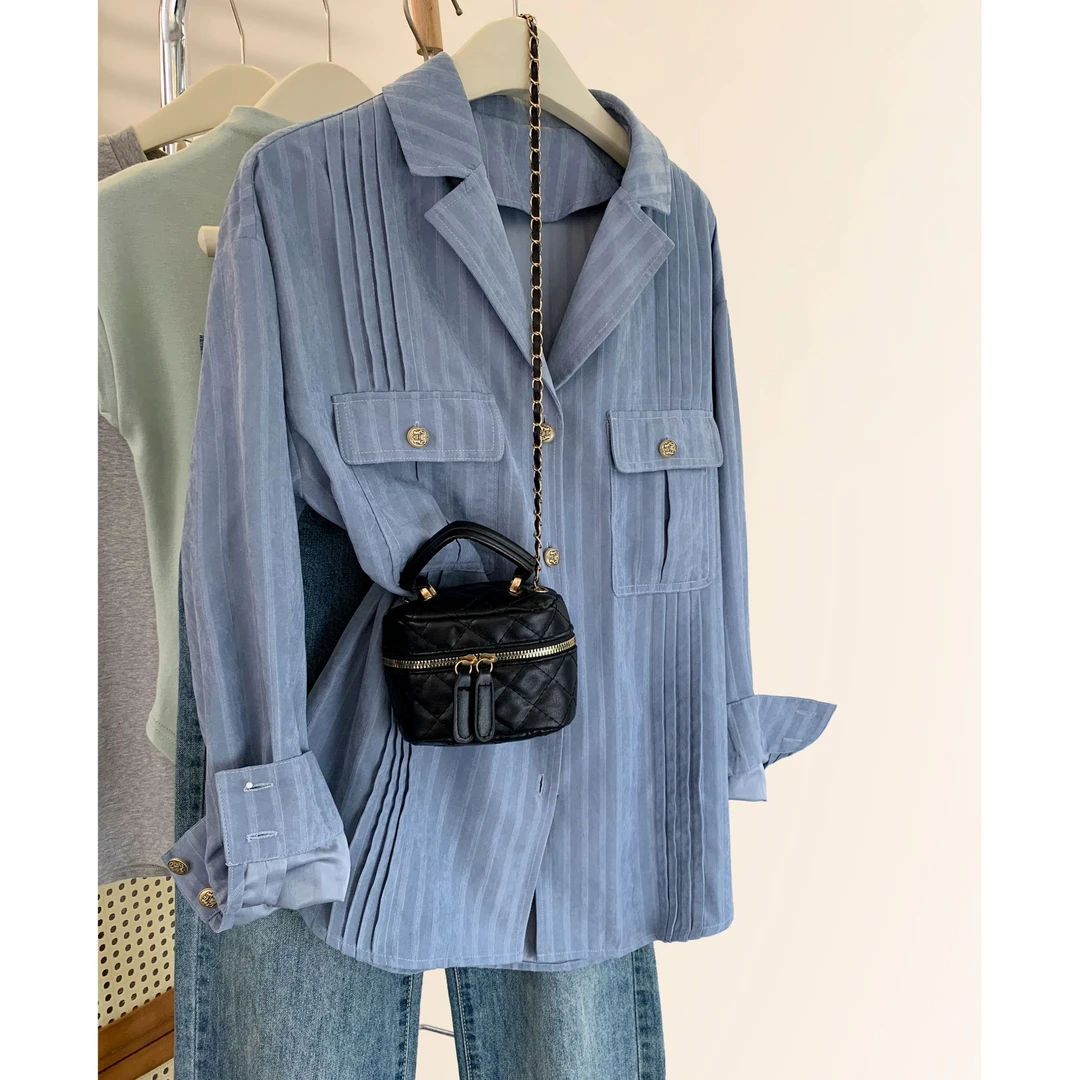 法式条纹衬衫女早春春季2025新款爆款设计感小众衬衣外套上衣春秋