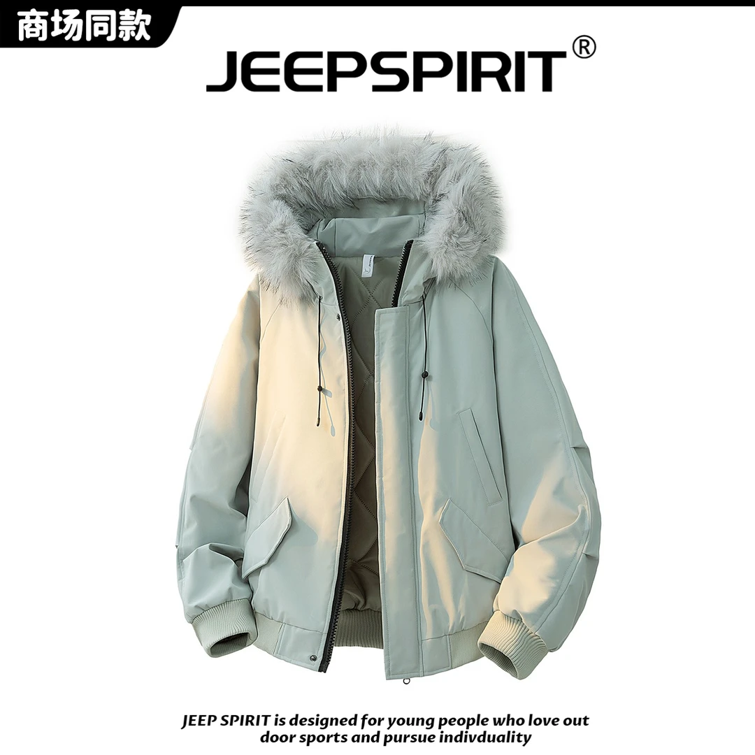 JEEP吉普新款座山雕大毛领棉服男女同款冬季潮牌防寒加厚连帽棉衣