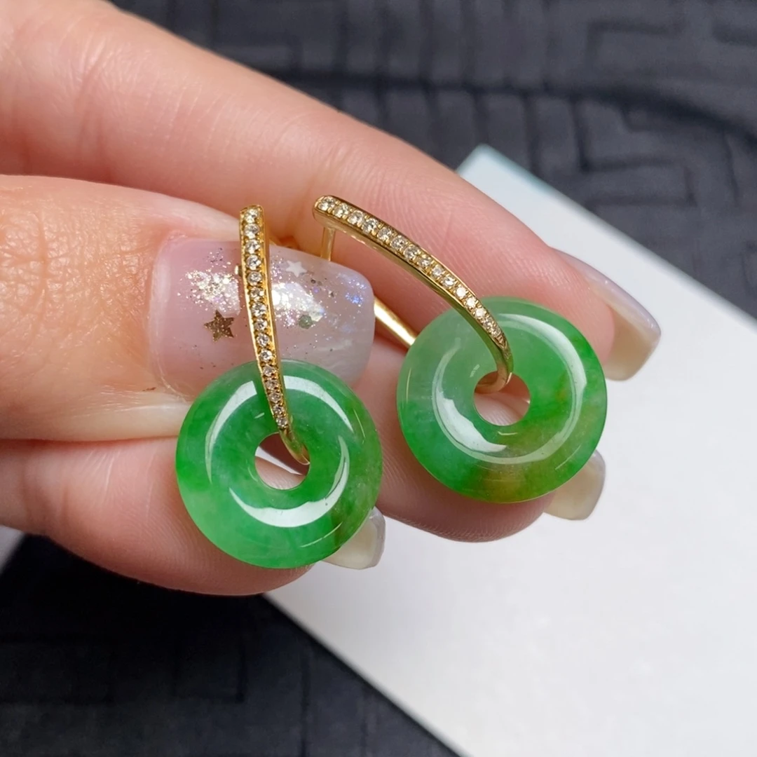 翡翠18K金镶嵌耳饰甜甜圈