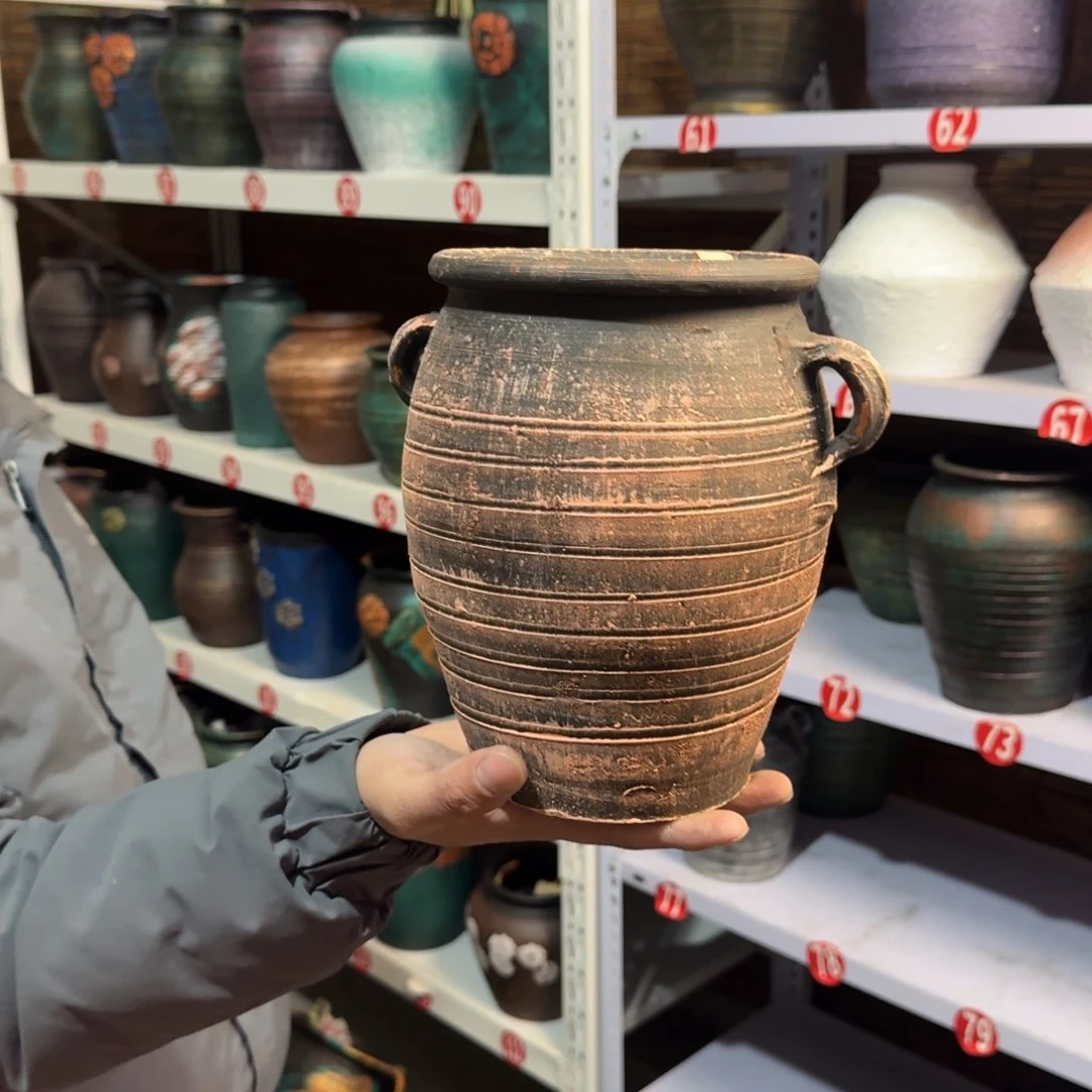 红陶红陶浮雕花盆炸炸炸