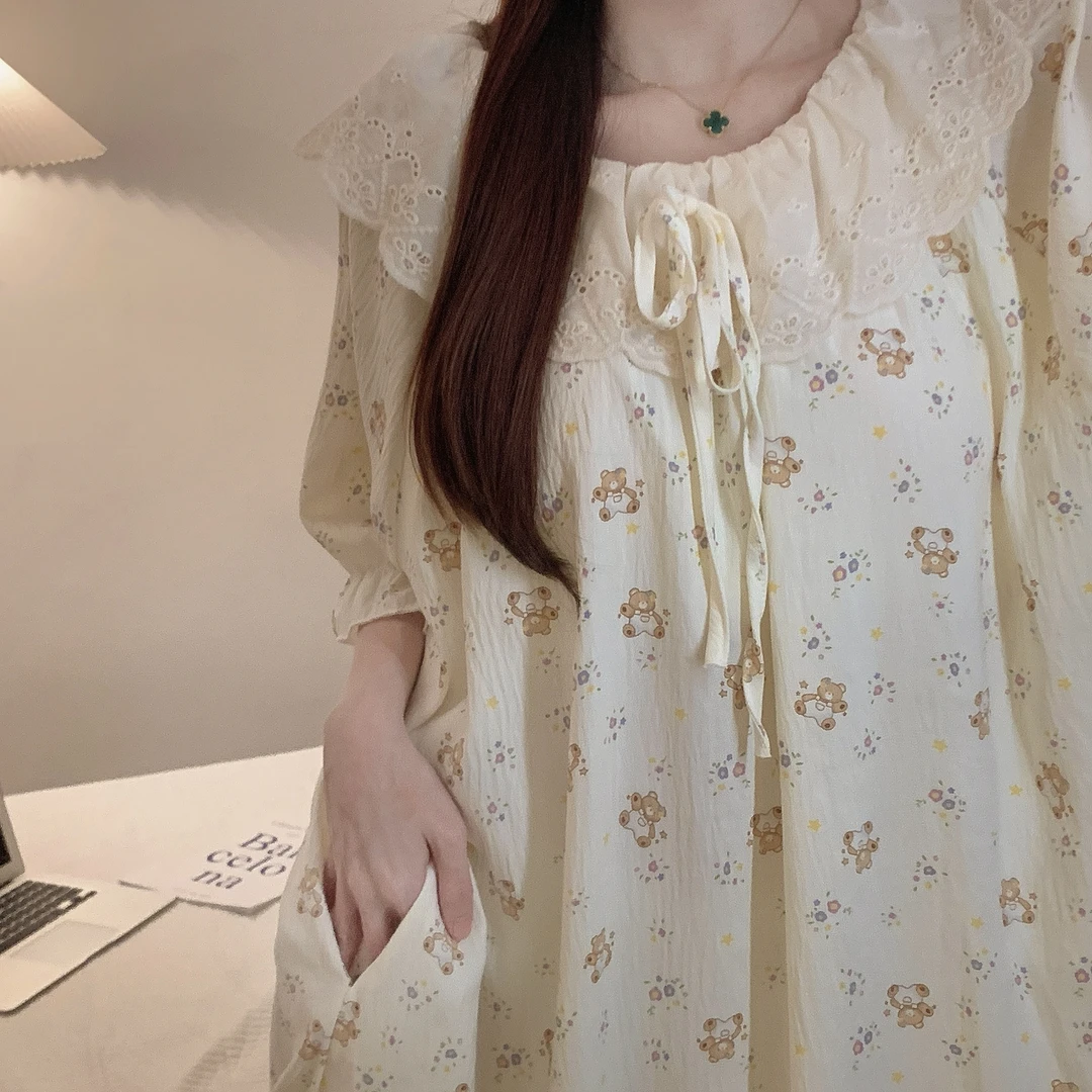 夏季带胸垫睡裙女短袖中长款连衣裙甜美韩版大码家居服睡衣可外穿