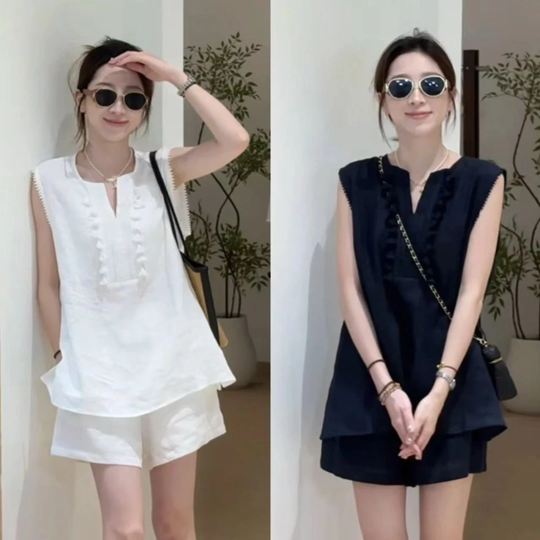 2025洋气穿搭夏季新款韩系休闲显瘦宽松时尚百搭设计感无袖两件套