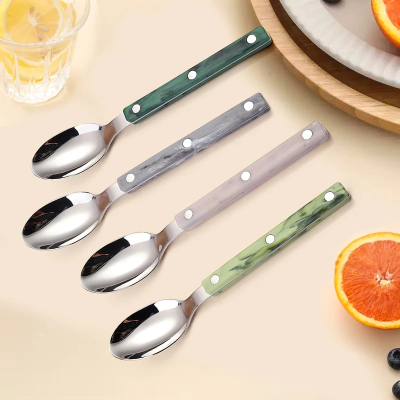 不锈钢铆钉勺子餐具饭勺ins国风水墨风彩色中国风颜值汤勺小饭勺