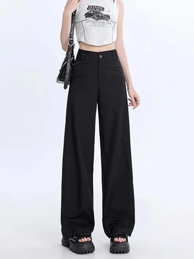 2025年新款休闲弧裤宽松阔腿裤黑色窄版西装裤女