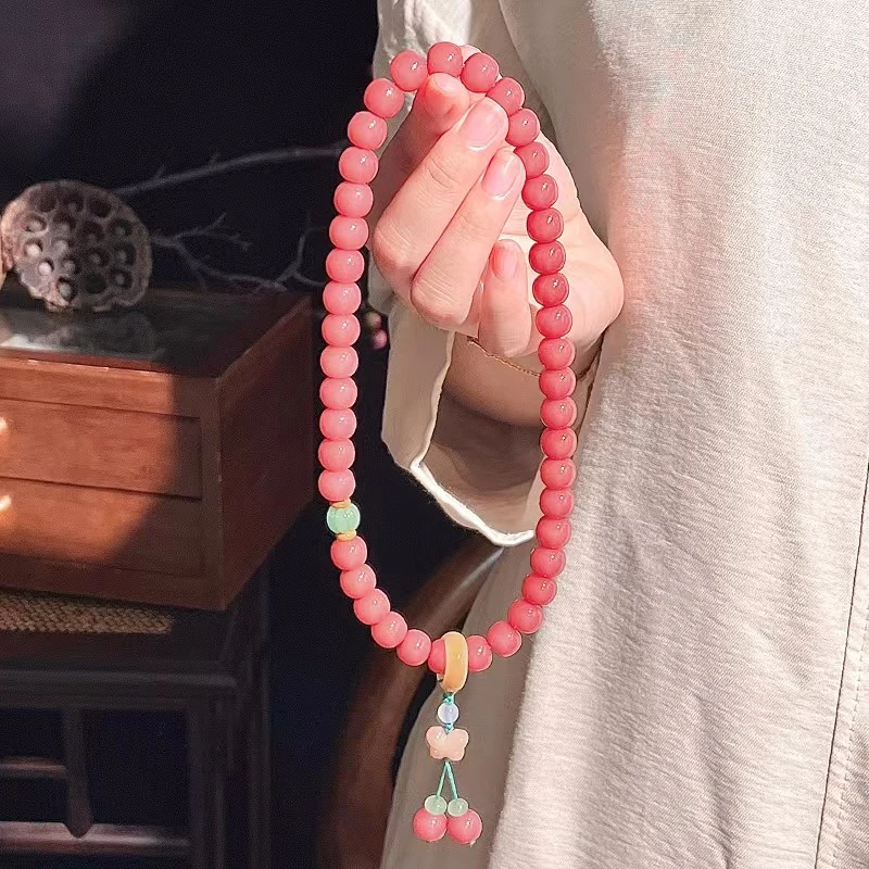 蜜桃四季春菩提双圈学生盘玩手串手持古风汉服少女佛珠文玩念珠