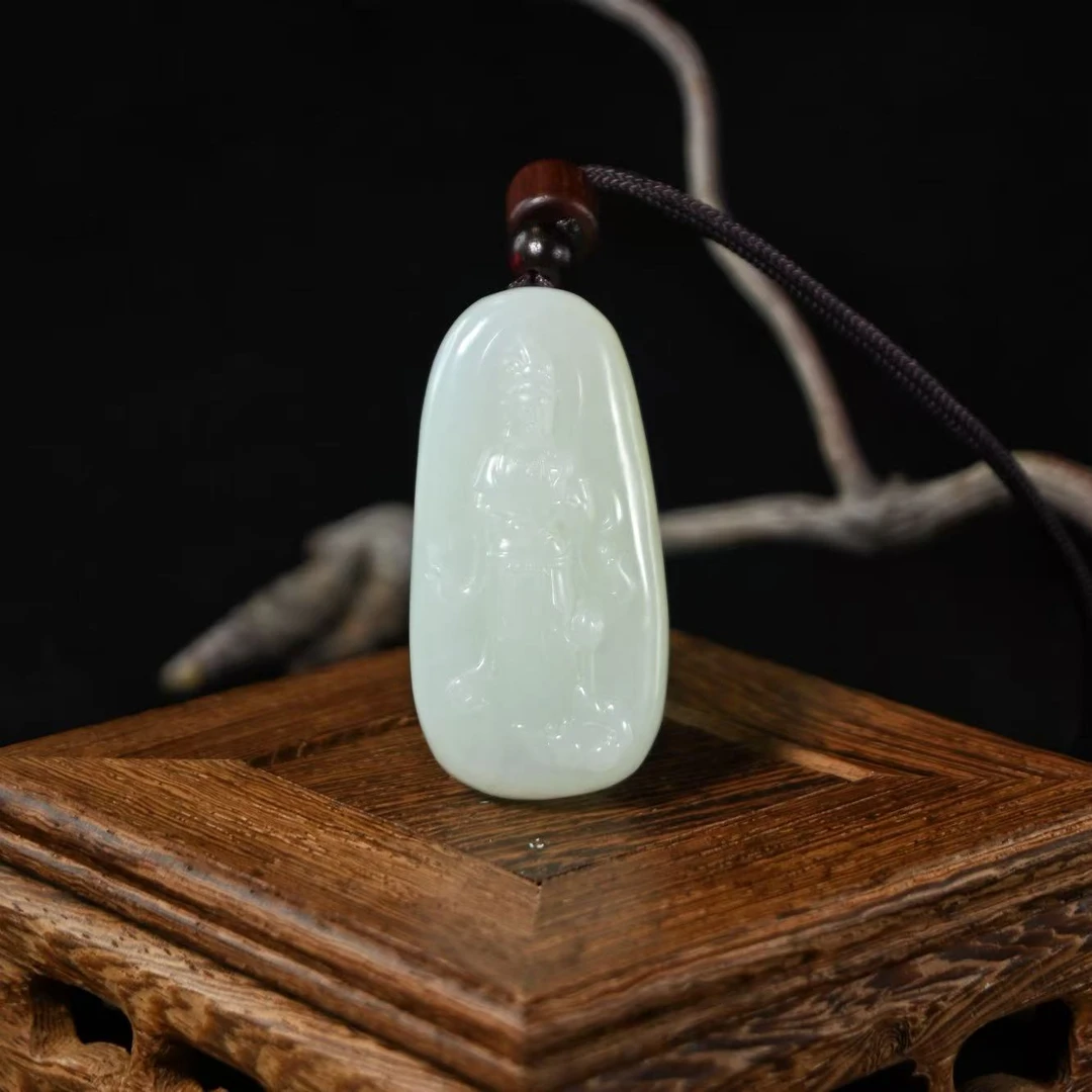 【白沙传承】天然和田玉白玉观音牌吊坠项链X0154