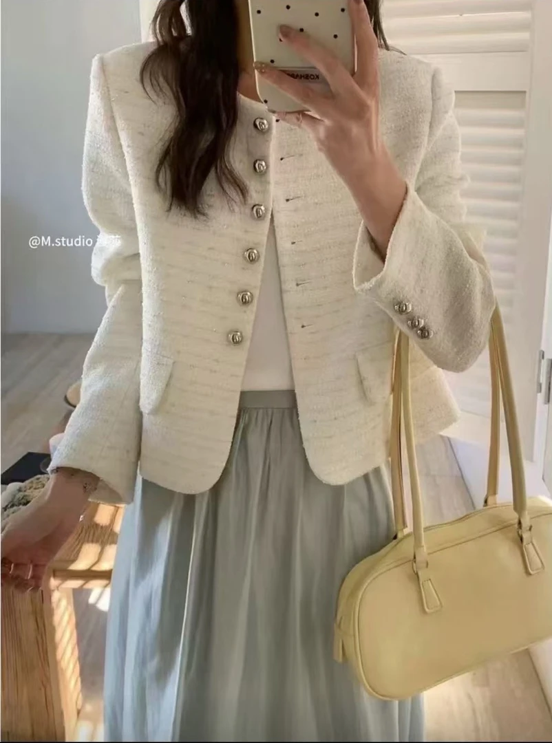 小香风短外套小个子甜酷机车外套开衫气质上衣时尚网红白色短款