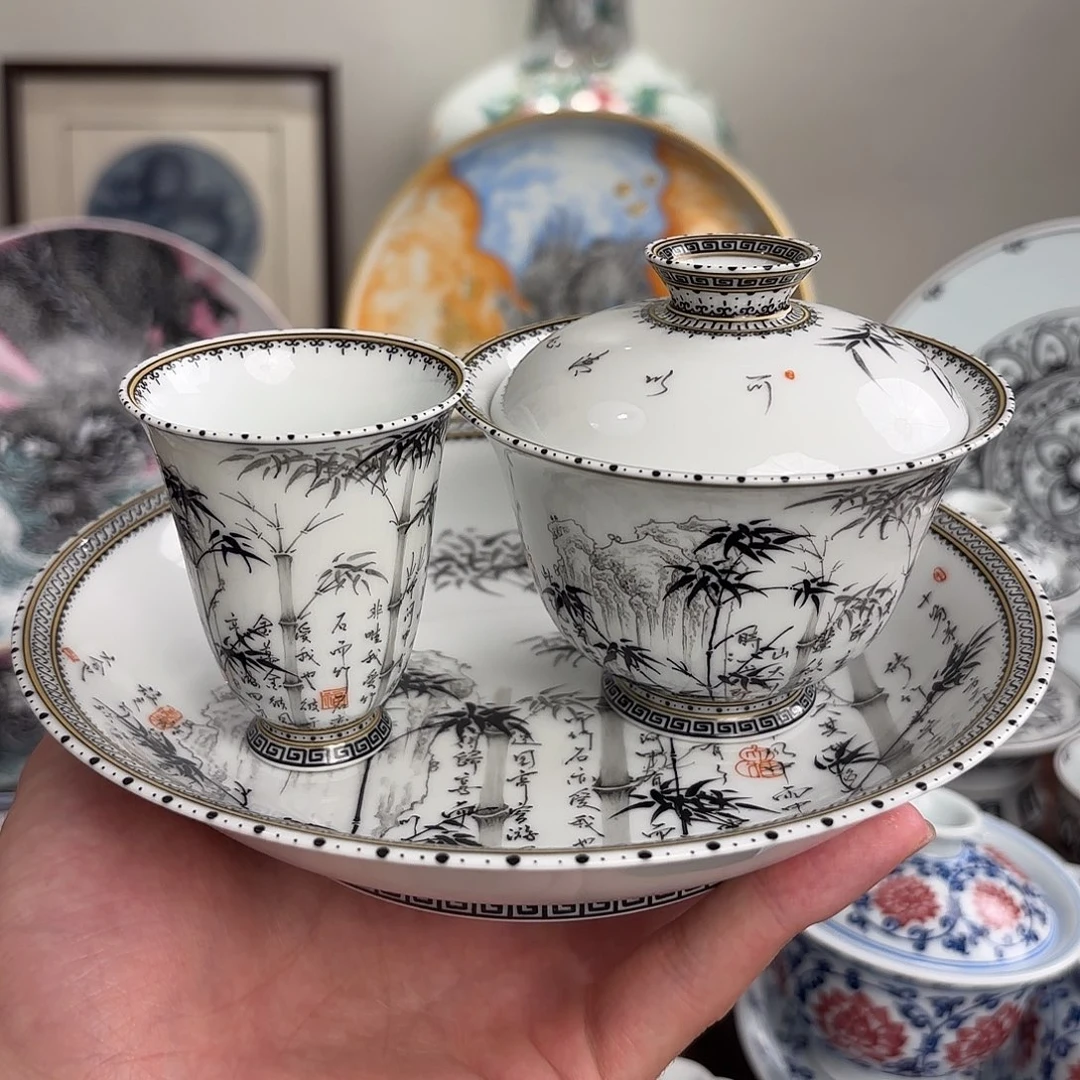 墨竹杯子盖碗壶承