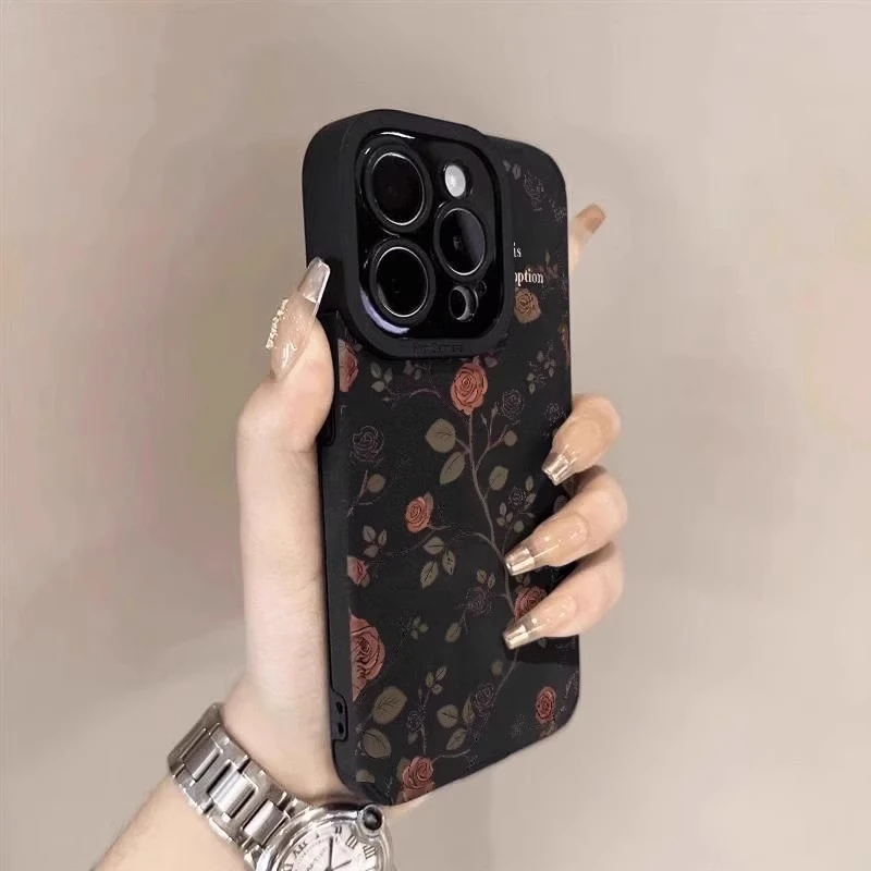 树叶山茶花适用苹果17promax手机壳新款iPhone16保护套翻毛皮15pm