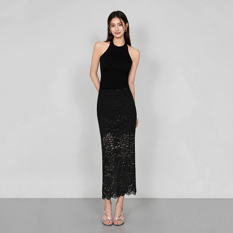 夏季透气蕾丝半身裙中长款显瘦高腰白色轻奢气质半裙SHBZC641303