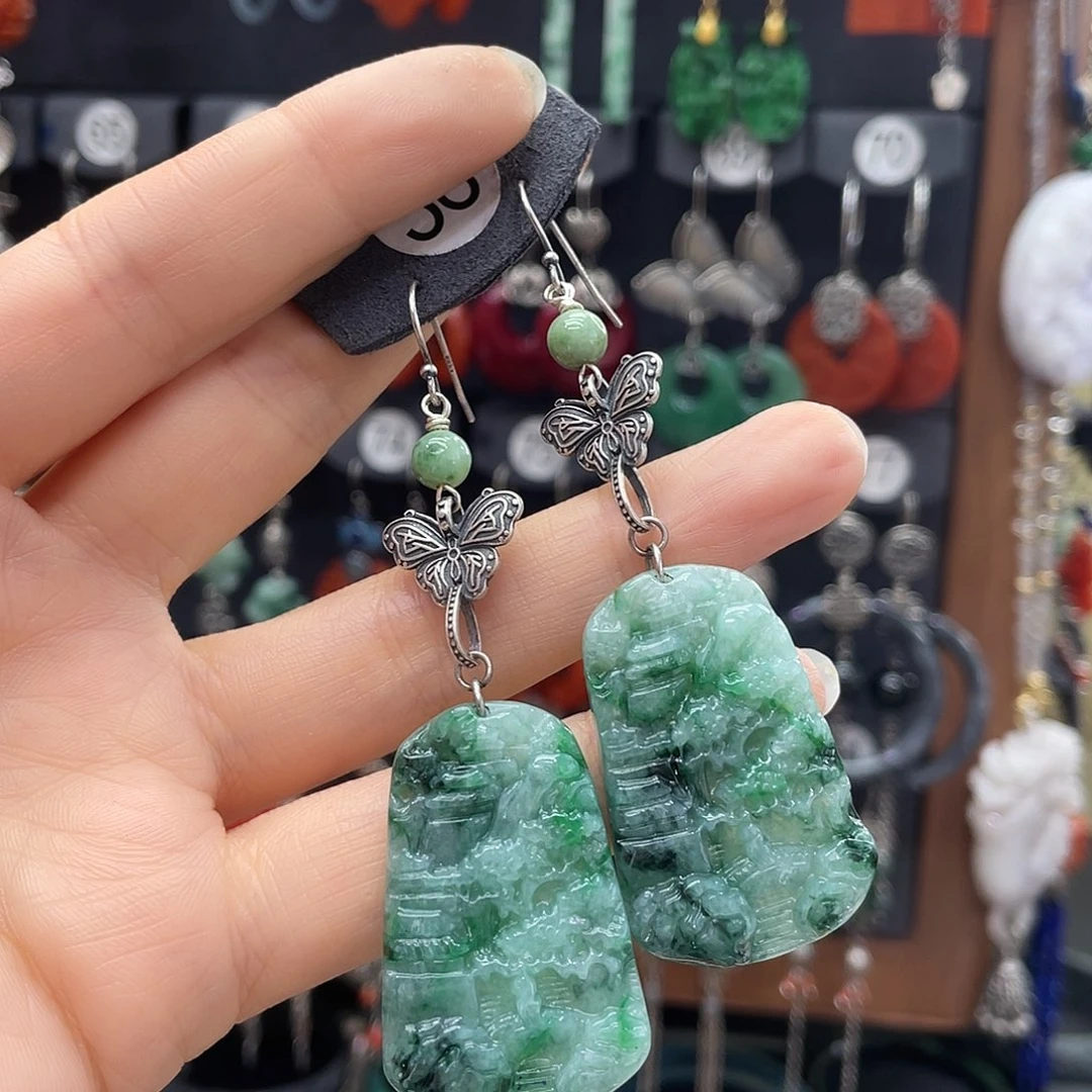 翡翠耳饰银S925镶嵌蛋*728ghnhhh