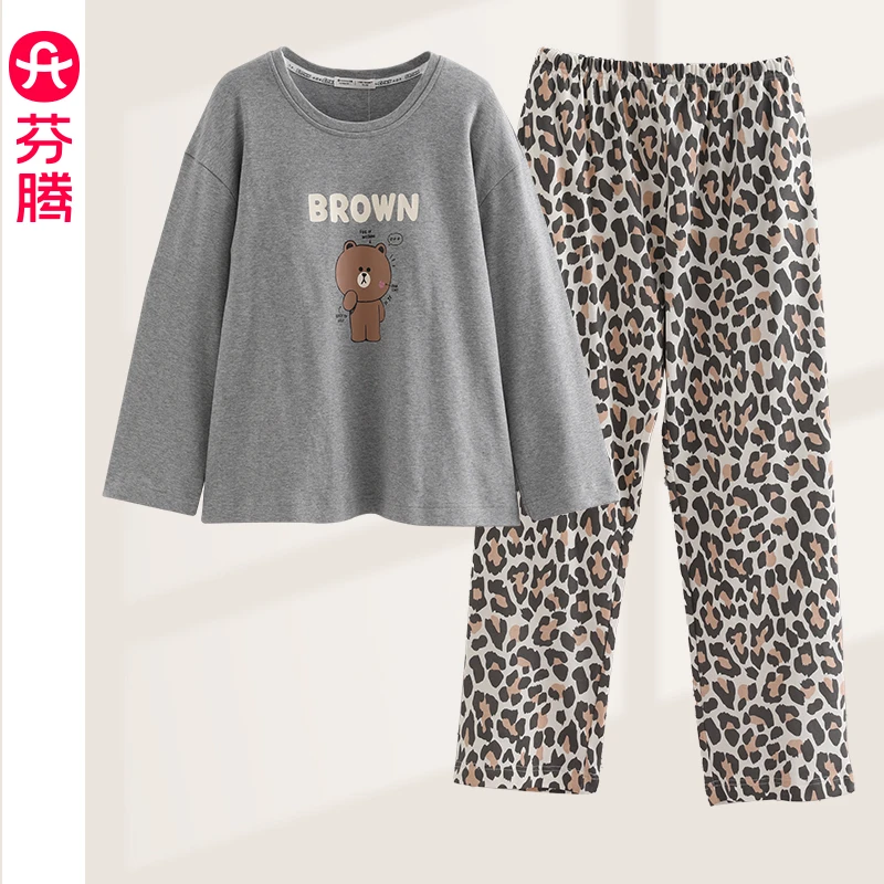 芬腾2025秋冬季新款睡衣纯棉圆领套头长袖长袖卡通女士休闲家居服