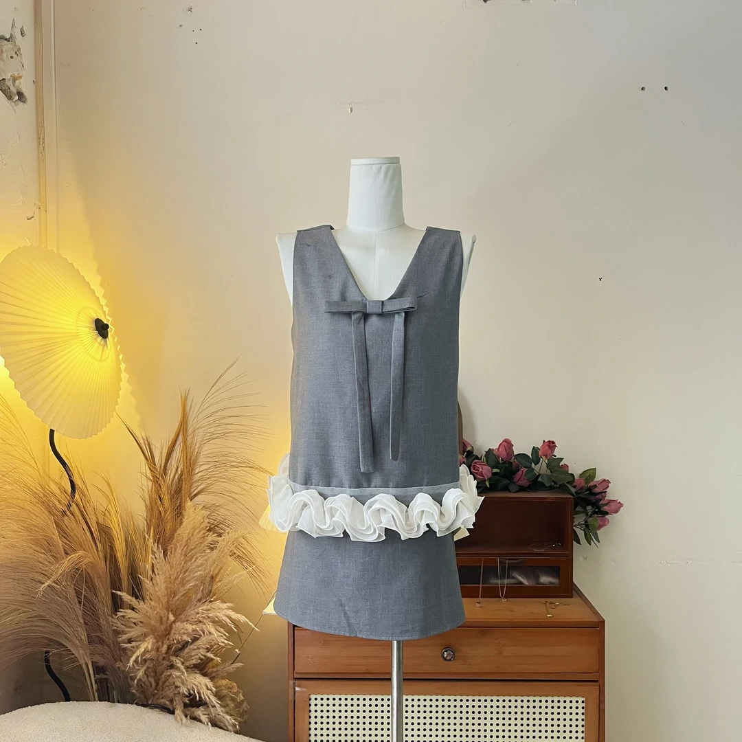 LHTE青青大码女装 老钱风气质灰色无袖马甲半身裙两件套T7730