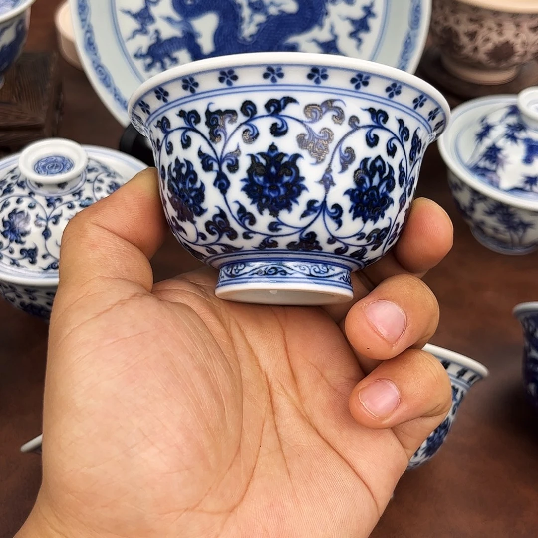 摆件小****ʃ缠枝莲微瑕手绘