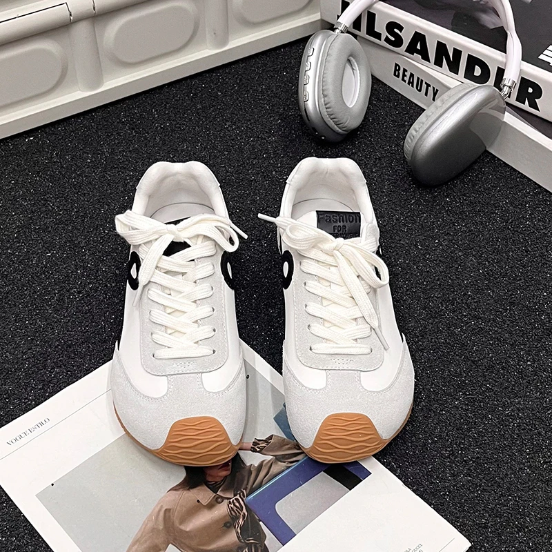 【唯品专属】2263-11复古平底德训女鞋阿甘鞋拼色女小白鞋