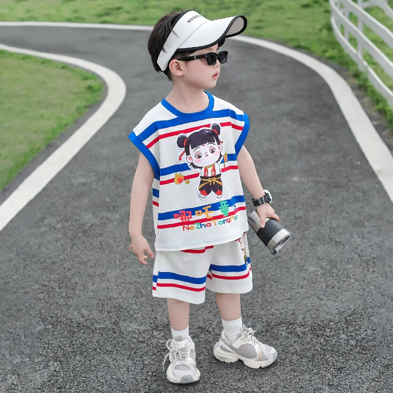 哪吒衣服男童夏装套装2025新款儿童夏天休闲男宝宝无袖背心两件套