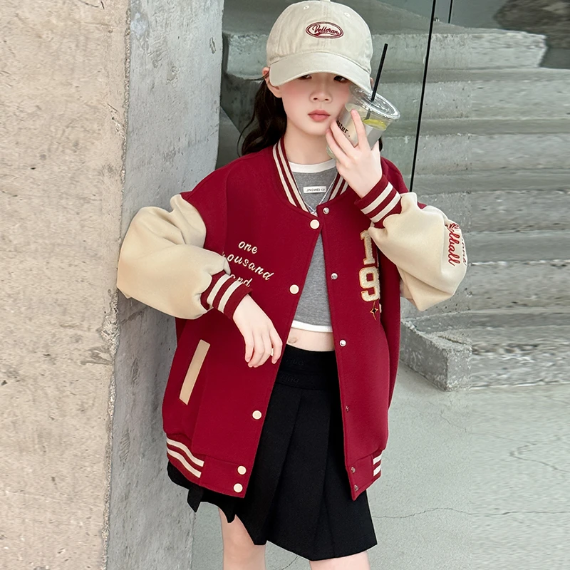 女童装外套8-16岁洋气外套毛巾绣棒球服外套女宝潮酷痞帅童装R77