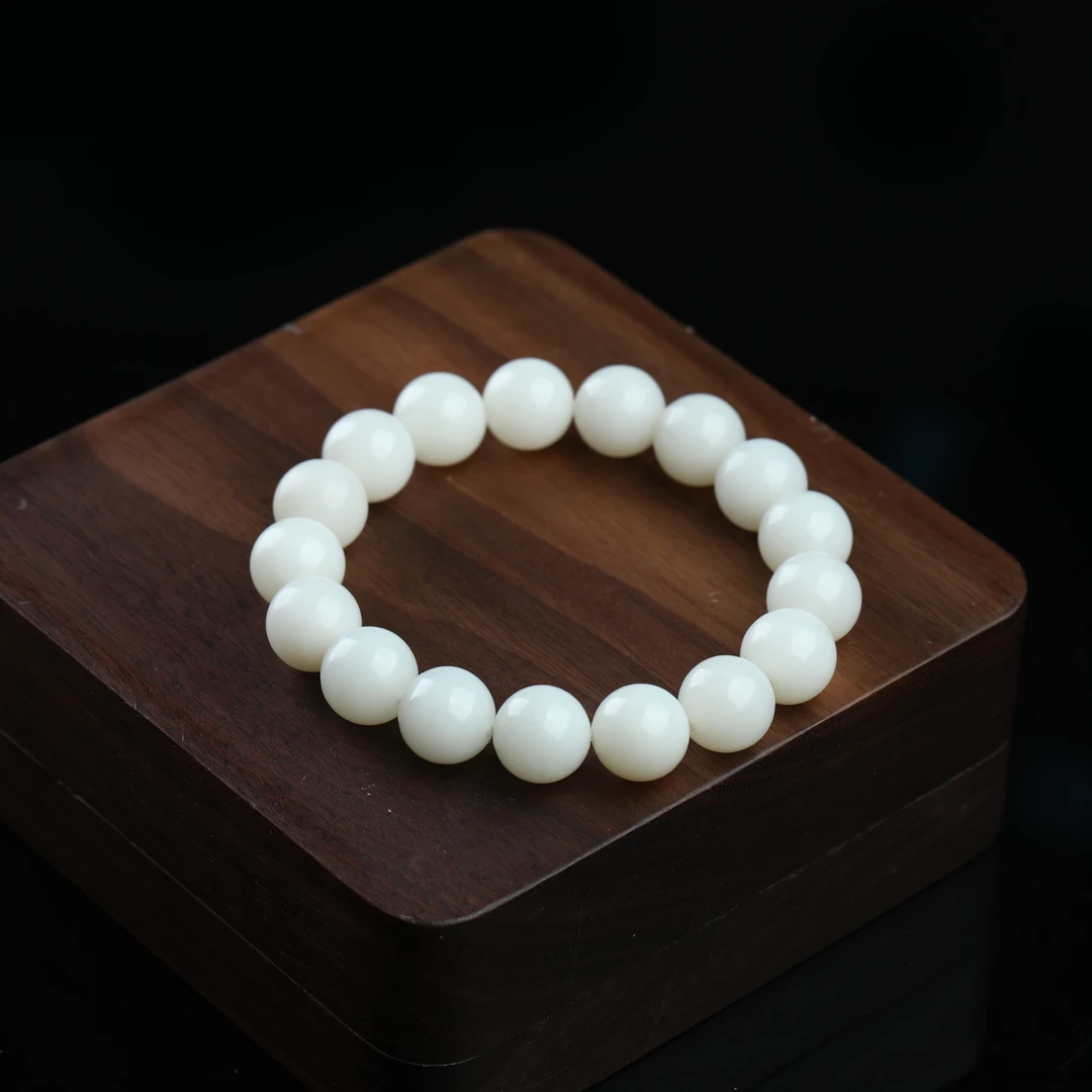 【大国非遗】新疆且末和田玉米达料单圈素珠款手串11.5-12mm 37062