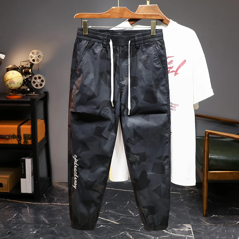 休闲裤男士夏季薄款速干宽松哈伦松紧腰束脚2025年潮流九分裤子男