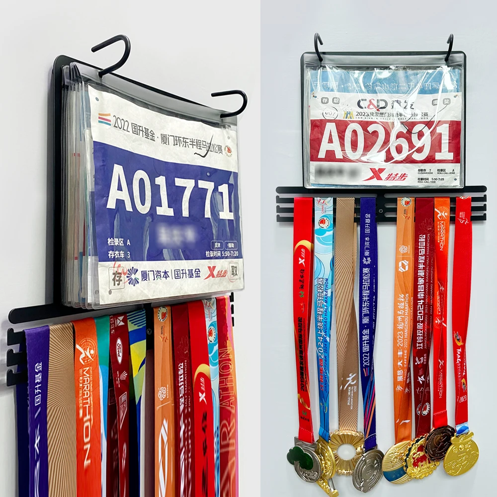 马拉松参赛号码薄+完赛证书(尺寸14x20cm)+完赛奖牌展示收纳挂架