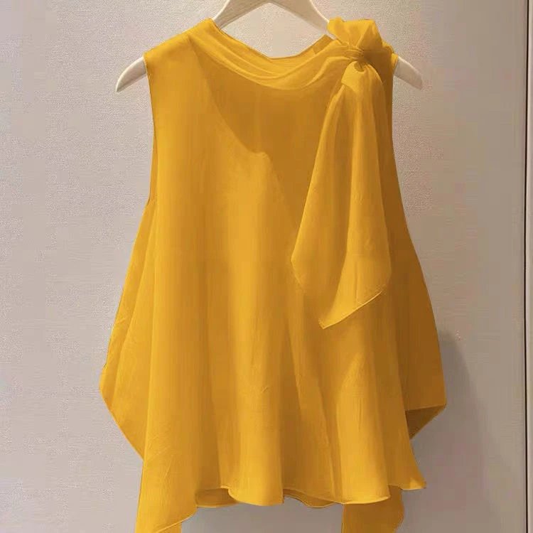 独特漂亮洋气高端别致小衫法式小上衣绿色无袖衬衫2025新款女夏季