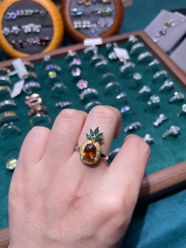 黄水晶菠萝戒指，时尚潮流，适合甜美女生