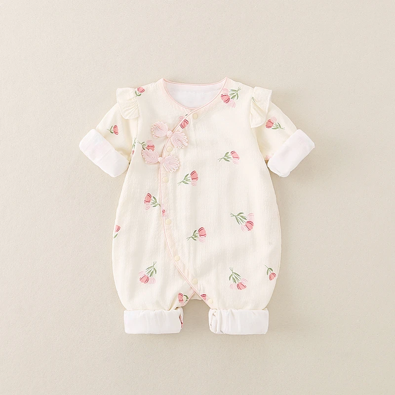 婴儿衣服春装女宝宝连体衣中式百天超萌婴幼儿外出哈衣爬服春秋季