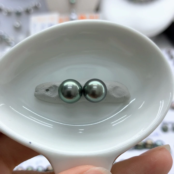 海水珍珠裸珠豆沙绿对珠9+