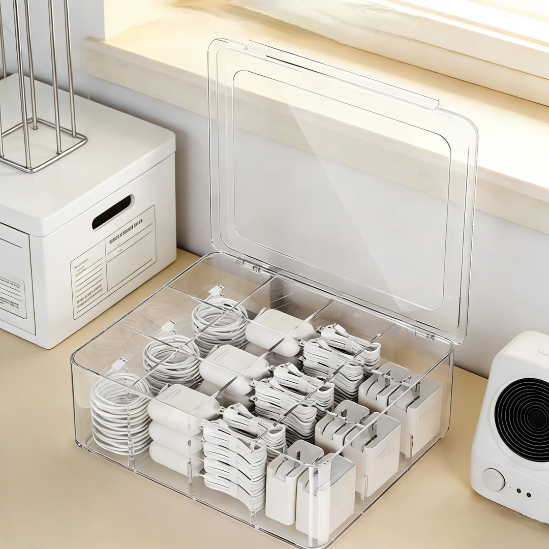 数据线收纳盒大容量桌面手机充电电源理线器家用分隔集线整理神器