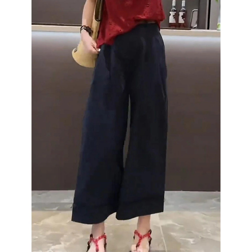 2026年夏季新款韩版无袖纯色上衣高腰阔腿裤套装女百搭通勤两件套