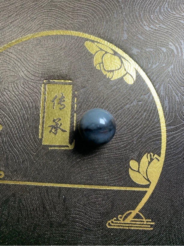 和田玉 青花 卡14 多宝单珠 新疆料 黑白分明 油润度佳 一细料