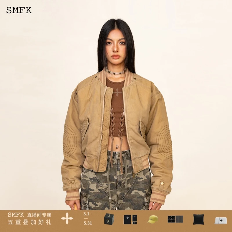 SMFK荒野飞行员涂蜡冬季夹克 UG011K 刺绣复古美式时髦短款外套