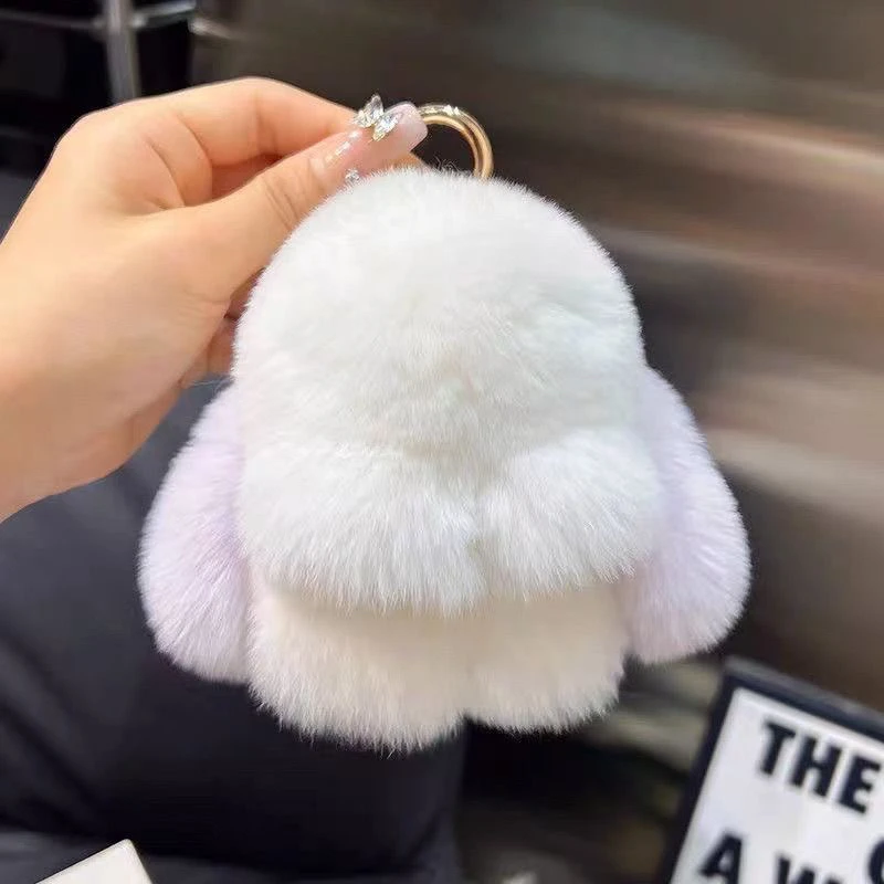 可爱獭兔毛毛绒装死兔钥匙扣挂件书包包包挂饰礼物