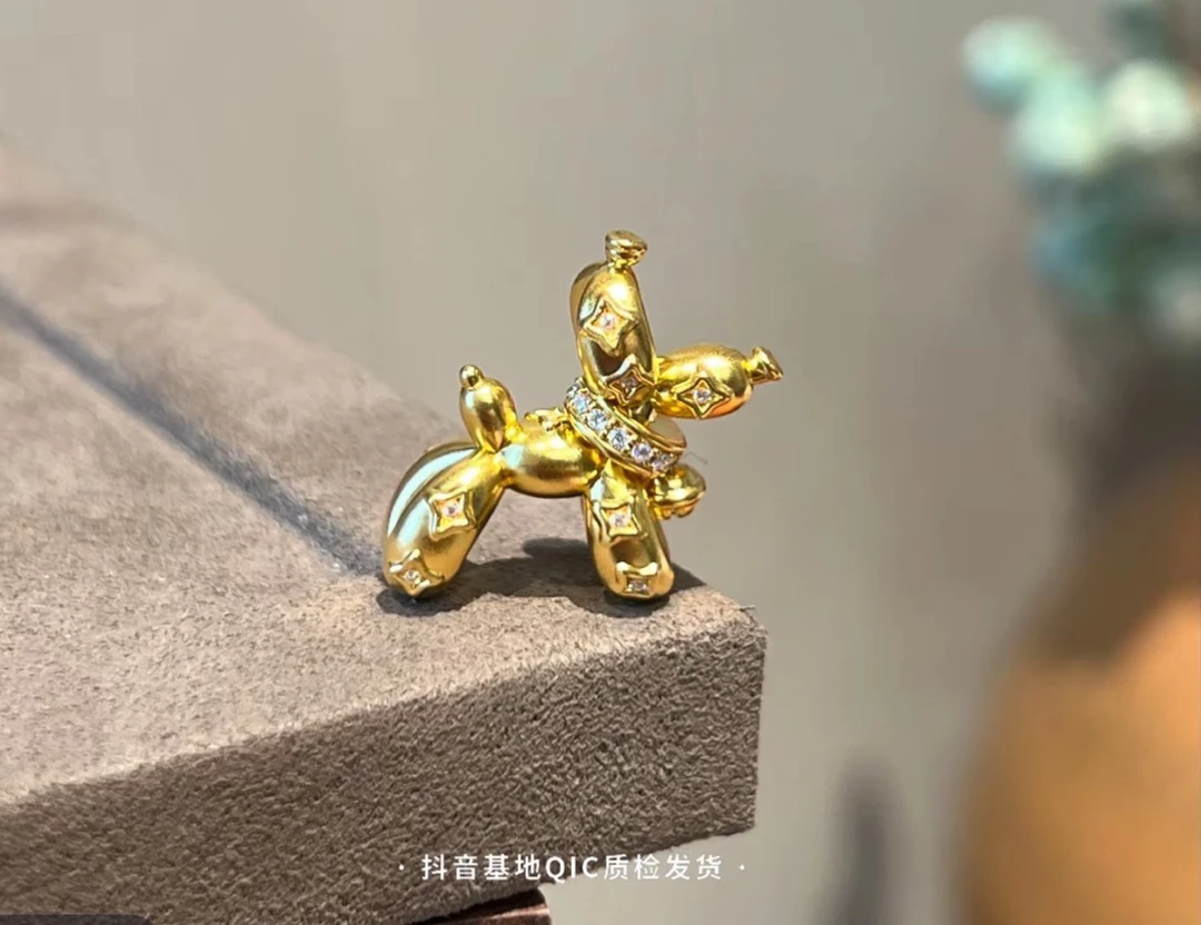 足金999老花气球小狗吊坠