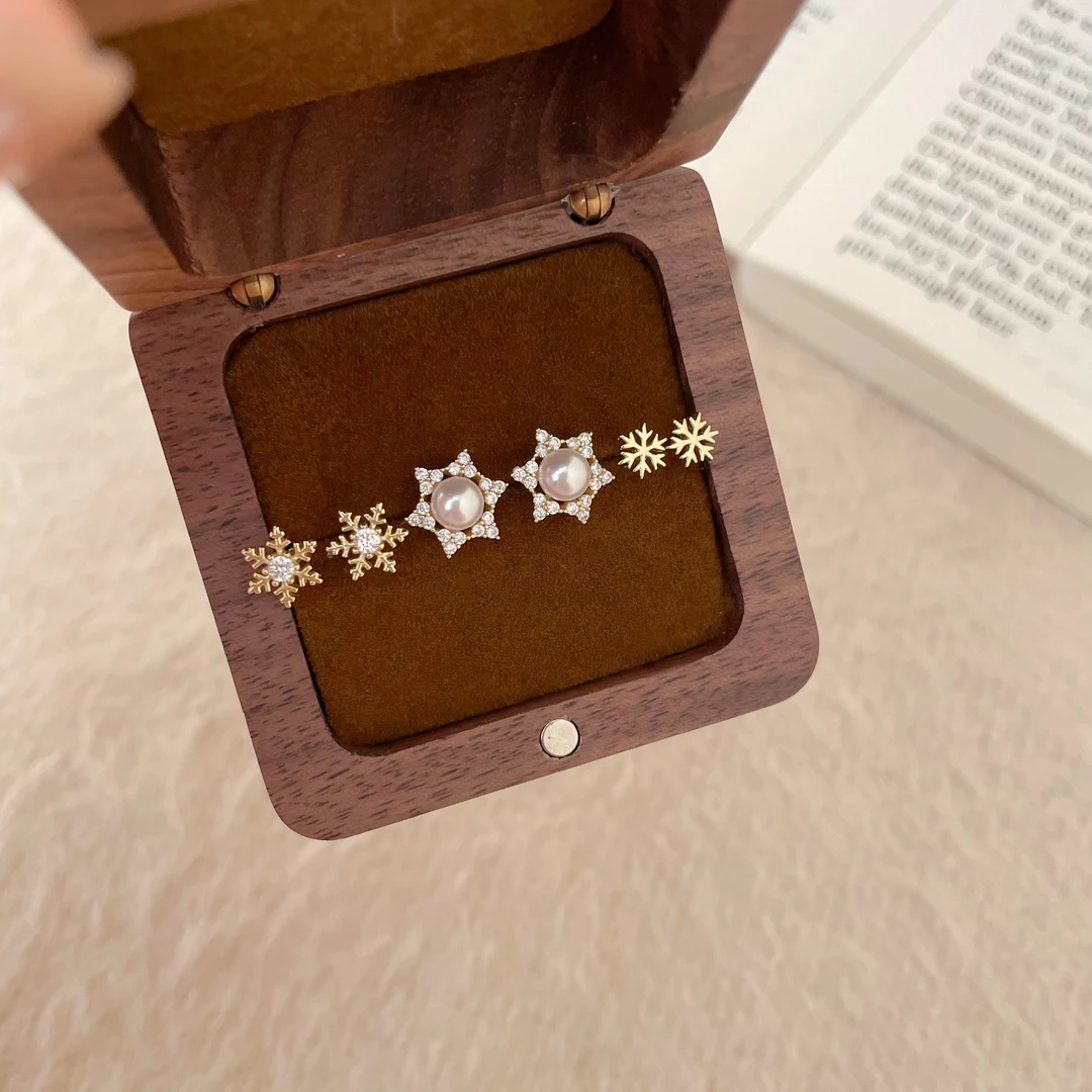 铜合金耳饰 D2108金色雪花三件套精致气质高级感时尚百搭甜美耳饰