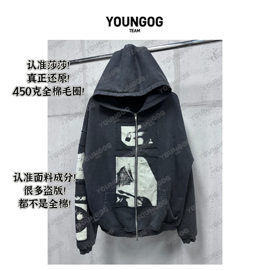 里奈斯【E-RD麦当娜洗水双拉链贴布外套】450克潮牌秋冬美式复古