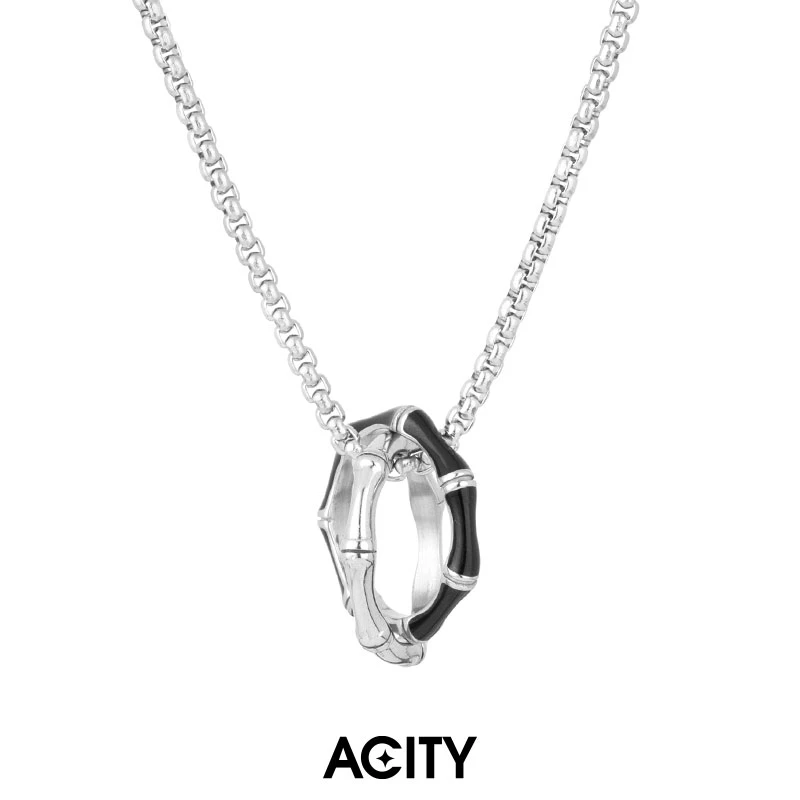 ACITY 钛钢项链 喜城新中式竹节双环项链男女高级感吊坠毛衣链潮