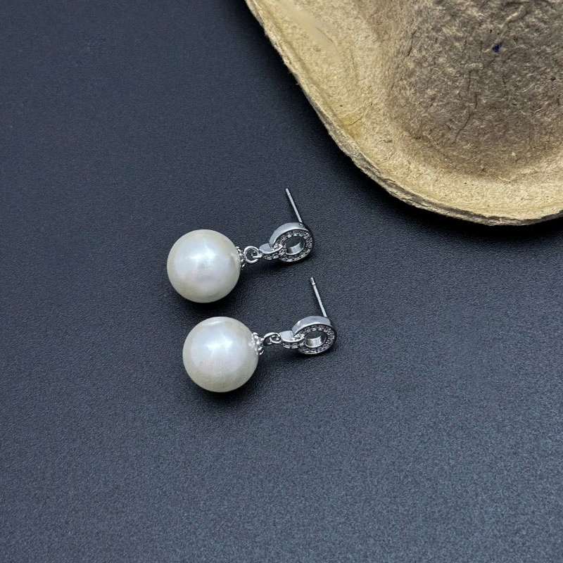 合金耳饰 【明珠专享】海水白珠-12mm冷光白百搭时尚气质耳坠（E017）